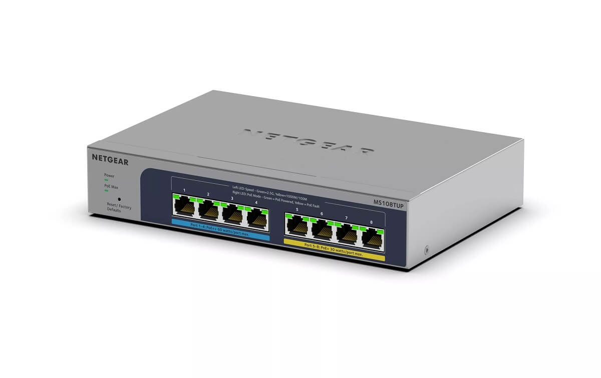 NETGEAR lanza el MS108TUP Smart Switch PoE++ Ultra60 Ethernet Multigigabit (2.5G) de 8 puertos